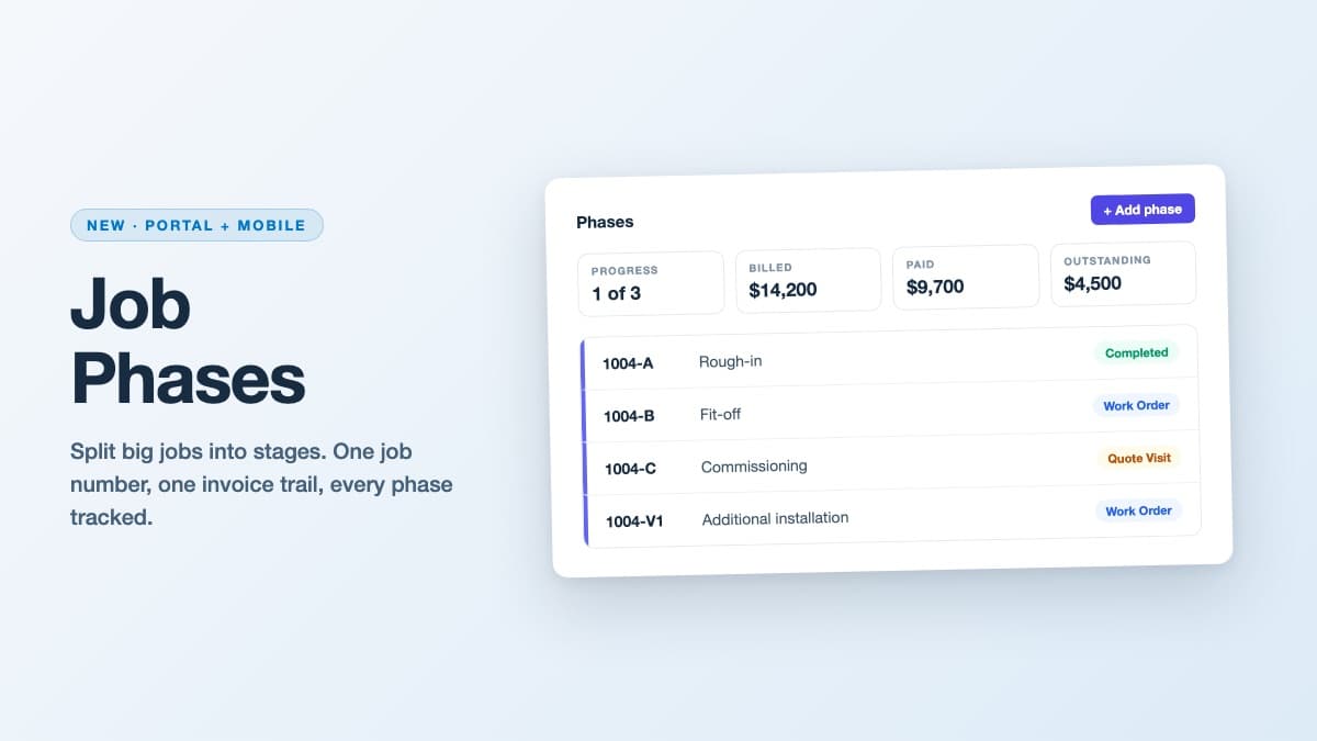 Job Phases — split big jobs into stages under one job number