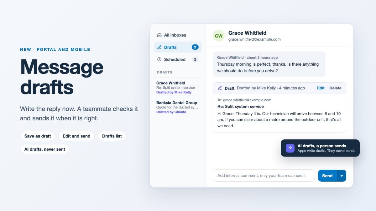 Message drafts: write it now, check it, then send