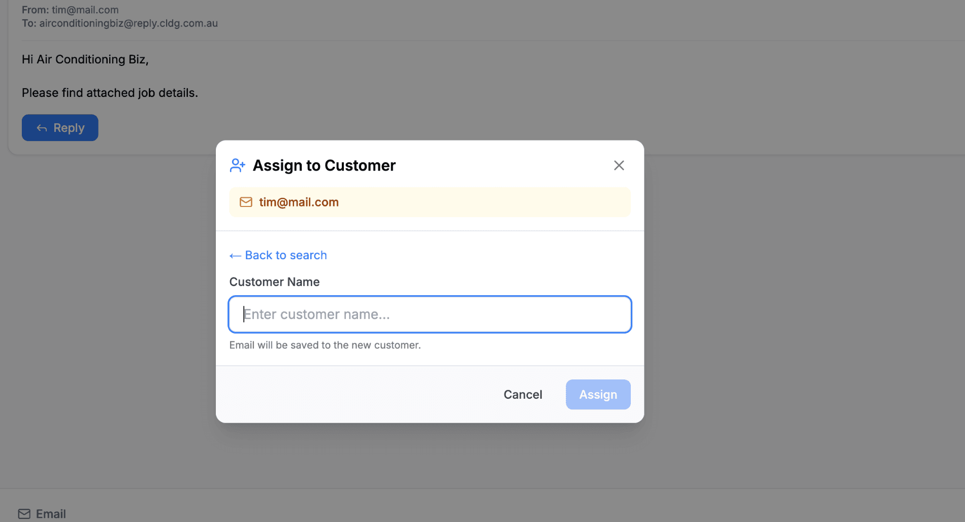 Assign customer modal