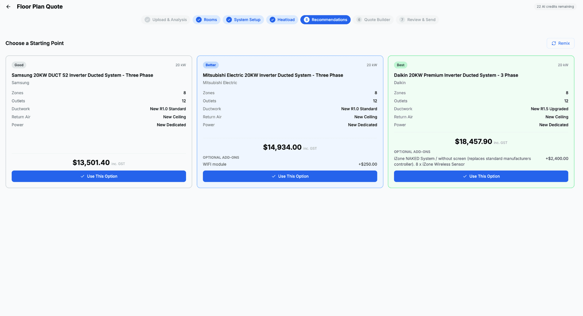 Good Better Best recommendation cards