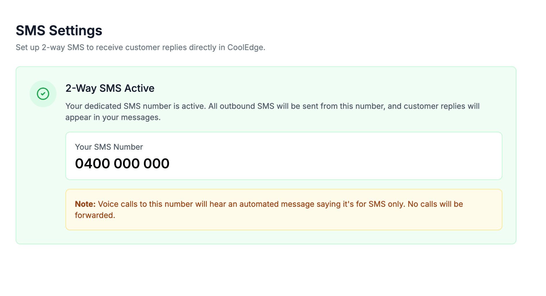Active SMS number