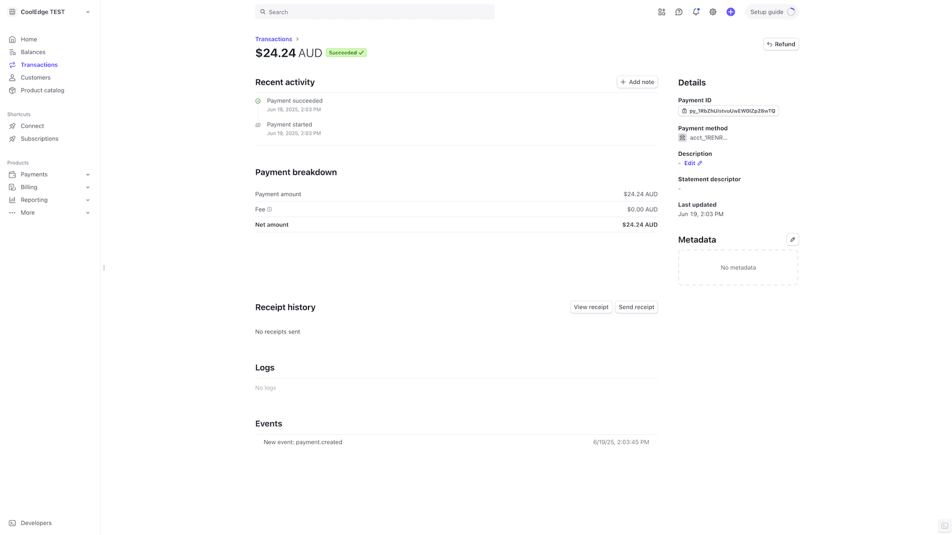 Stripe payment status