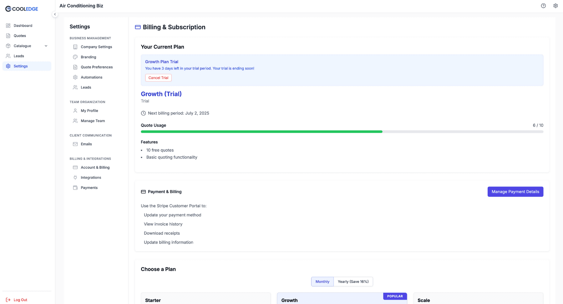 Trial status display