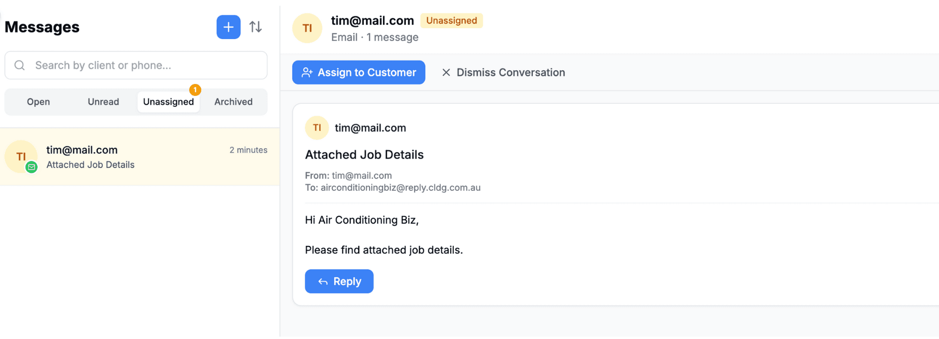 Unassigned messages list